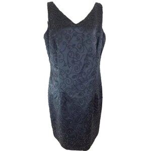 Hannah Hardy~Women's Size 14~Black Beaded Sheath Party Evening Dress NWT $170.00